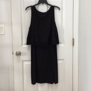 J.Jill, NWT, One piece black dress with crochet trimmed fly away top Size L